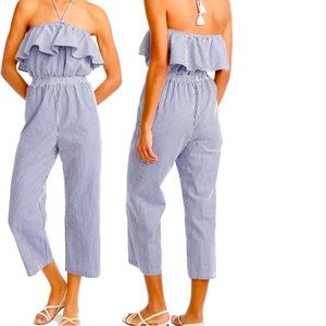 J. Crew off shoulder seersucker jumpsuit XXXS